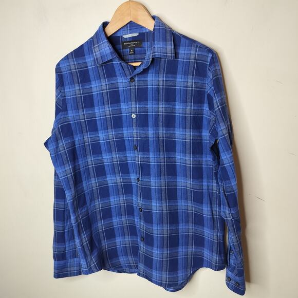 Banana Republic Linen Cotton Button Up Shirt Plaid - Picture 4 of 7